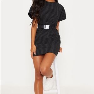 Black Pin Stripe Belt T Shirt Dress